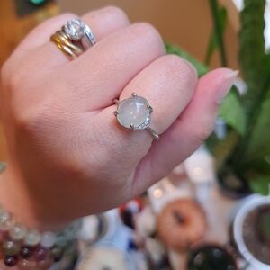 Burmese Jadeite Jade One White Stone Silver Ring